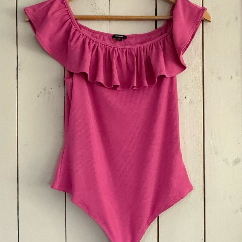 Express Pink Off-Shoulder Ruffle Bodysuit